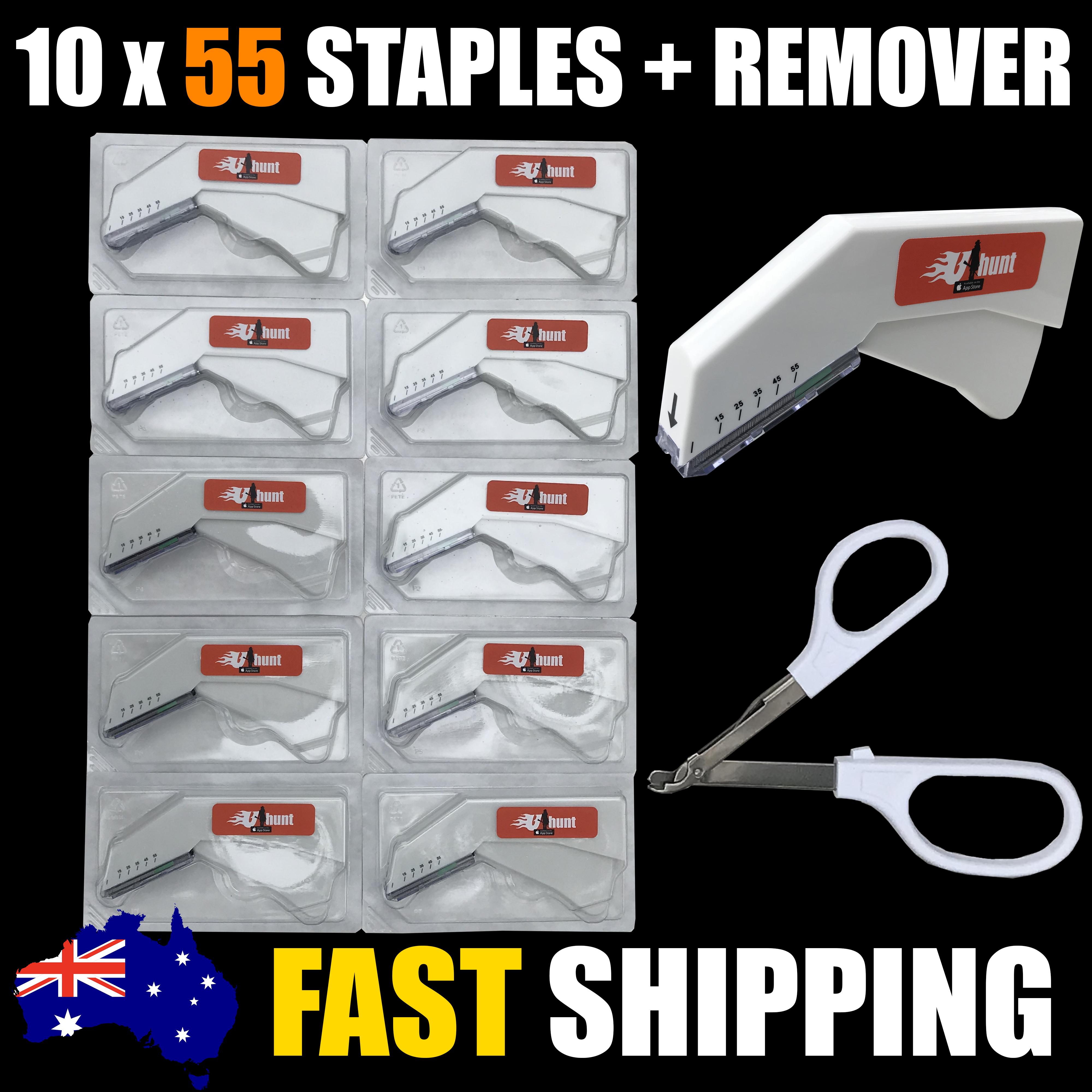 10x Staple Gun 55 Staples + Remover BRISTLE UP