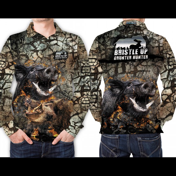 Bristle Up Grunter Hunter Cracked Long Sleeve Shirt - BU007 - Image 3