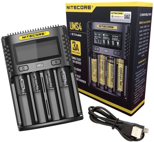 Nitecore UMS4 3A Smart Battery Charger 4-Slot Li-ion Ni-Cd Ni-MH CR123A AAA i4