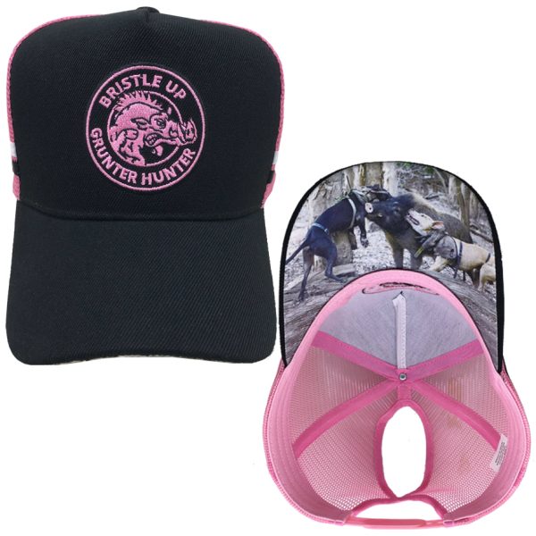 Black/Pink Bristle Up Pony Tail Trucker Cap #006