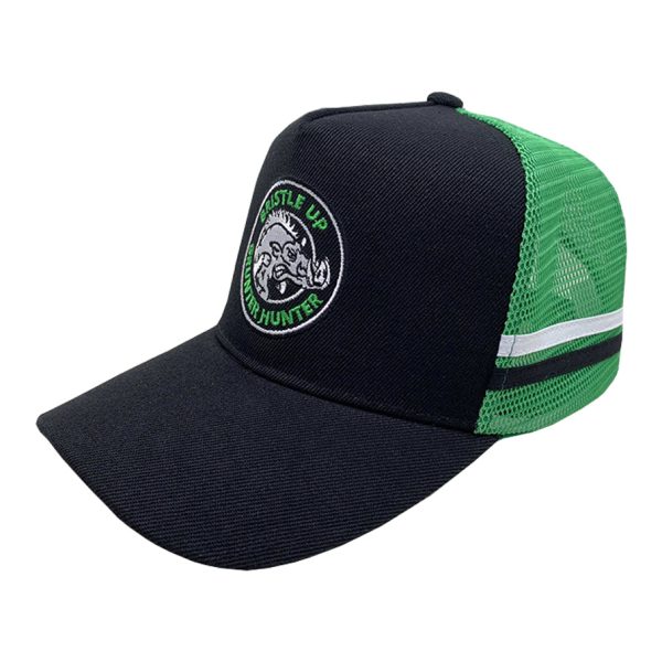 Alternative view of Black/Green Bristle Up Grunter Hunter Trucker Cap #007