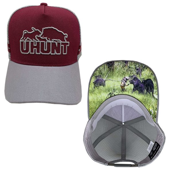 Maroon/Grey Uhunt Trucker Cap #009