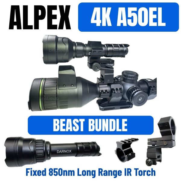 Hikmicro Alpex 4K A50EL BEAST Bundle + IR Torch + Torch Mount  - Night Vision Scope