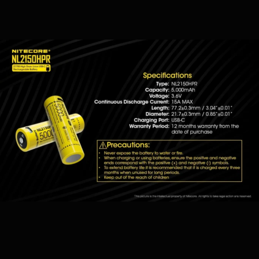 Nitecore NL2150HPR 5000mAh USB-C Rechargeable 21700 Battery, High Performance - Image 11