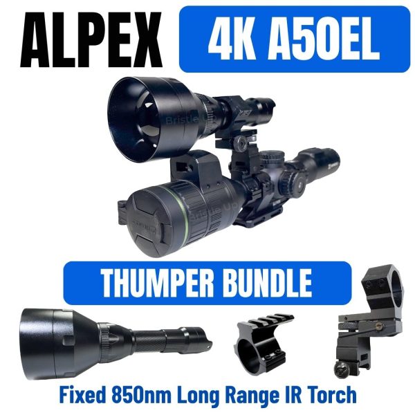 Hikmicro Alpex 4K A50EL Thumper Bundle + IR Torch + Torch Mount  - Night Vision Scope