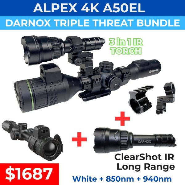 Hikmicro Alpex 4K A50EL TRIPLE THREAT Bundle + IR Torch + Torch Mount  - Night Vision Scope