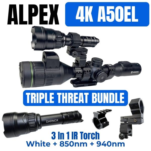 Hikmicro Alpex 4K A50EL TRIPLE THREAT Bundle + IR Torch + Torch Mount  - Night Vision Scope - 2026