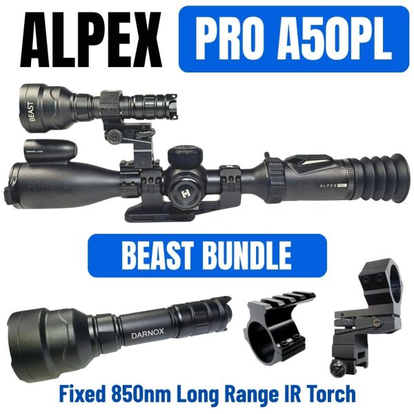 Hikmicro Alpex Pro A50PL BEAST Bundle + IR Torch + Torch Mount  - Night Vision Scope