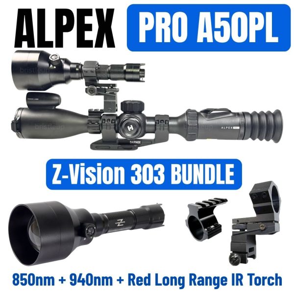 Hikmicro Alpex Pro A50PL Z-Vision NV 303 Bundle + IR Torch + Torch Mount  - Night Vision Scope