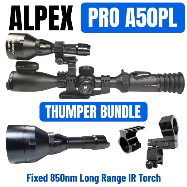Hikmicro Alpex Pro A50PL Thumper Bundle + IR Torch + Torch Mount  - Night Vision Scope