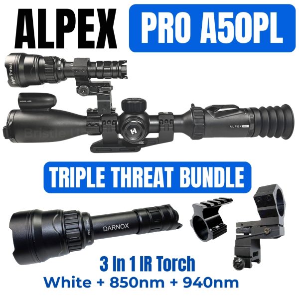 Hikmicro Alpex Pro A50PL TRIPLE THREAT Bundle + IR Torch + Torch Mount  - Night Vision Scope - 2026