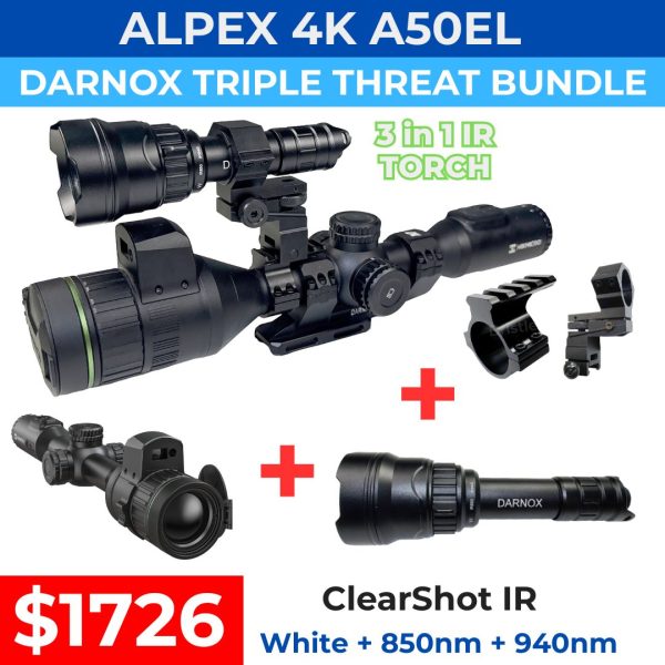 Hikmicro Alpex 4K A50EL TRIPLE THREAT Bundle + IR Torch + Torch Mount  - Night Vision Scope - 2026