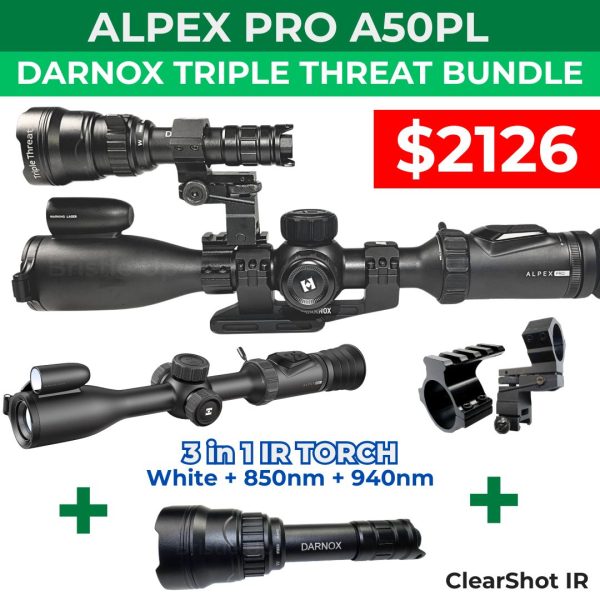 Hikmicro Alpex Pro A50PL TRIPLE THREAT Bundle + IR Torch + Torch Mount  - Night Vision Scope - 2026