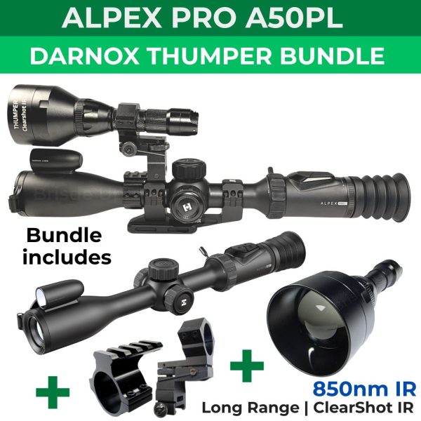 Hikmicro Alpex Pro A50PL Thumper Bundle + IR Torch + Torch Mount  - Night Vision Scope