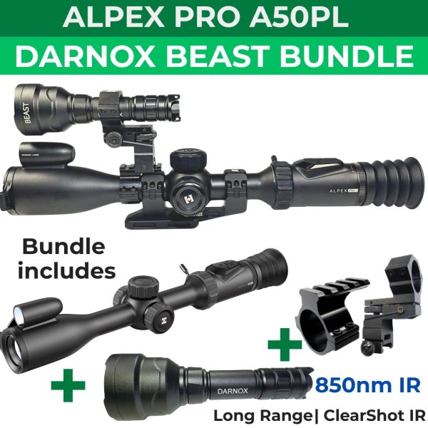 Hikmicro Alpex Pro A50PL BEAST Bundle + IR Torch + Torch Mount  - Night Vision Scope