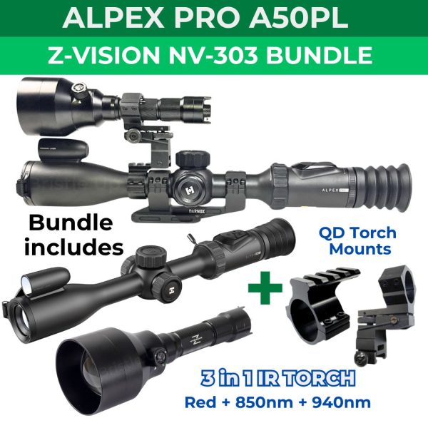 Hikmicro Alpex Pro A50PL Z-Vision NV 303 Bundle + IR Torch + Torch Mount  - Night Vision Scope