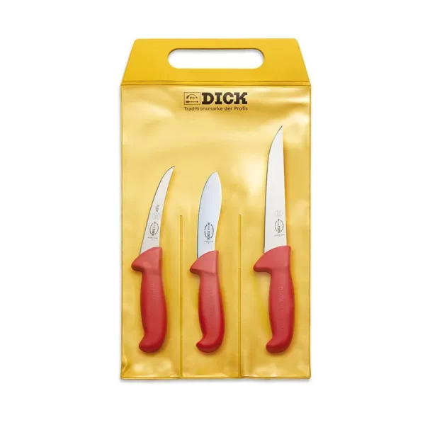 3-Piece RED Butchers Chefs Knife Set Ergogrip Germany | 82556100 F. Dick