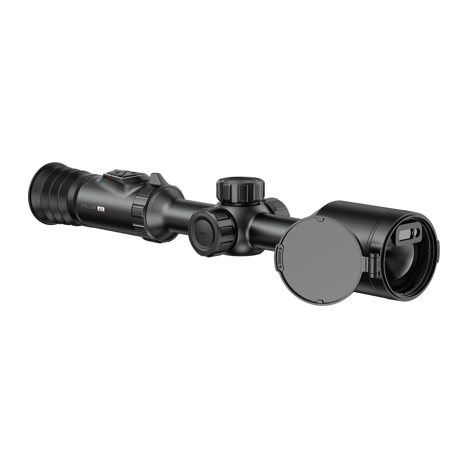 Hikmicro Stellar SQ50L 4.0 thermal scope, rear three-quarter view with lens cover