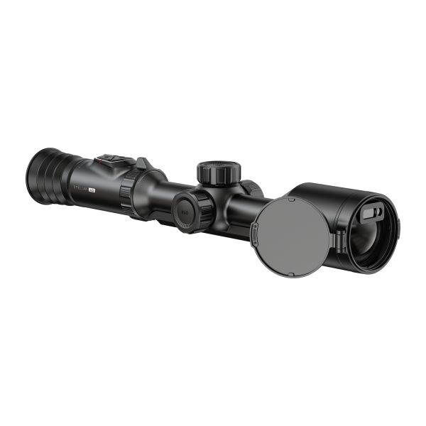 Hikmicro Stellar SQ50LR 4.0 thermal scope, rear three-quarter view with lens cover