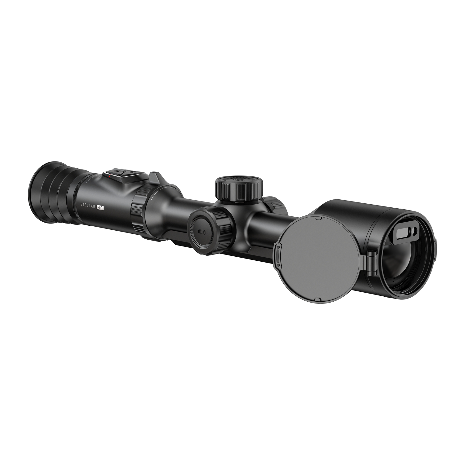 Hikmicro Stellar SQ50LR 4.0 thermal scope, rear three-quarter view with lens cover